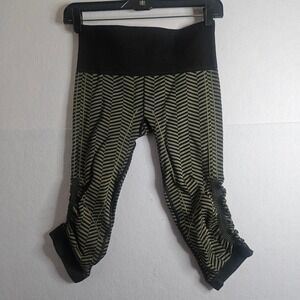 Lululemon Ebb To Street Crop Black Olive Green Chevron Stripe Ruched Leggings 4